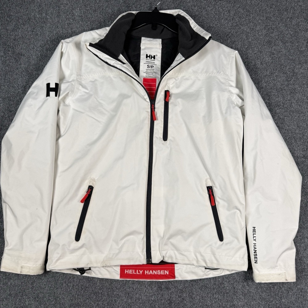 Helly Hansen Crew Sailing Jacket Mens Small White Fleece Lined Waterproof Coat
